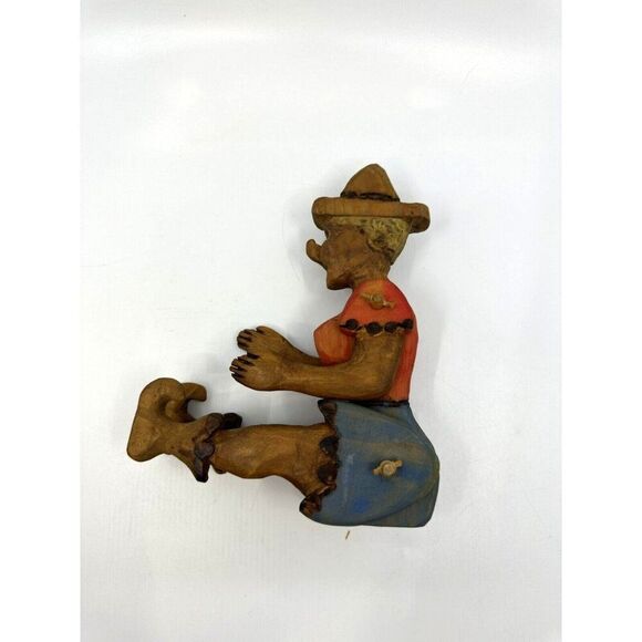 Vintage Girl Puppet Hand Carved And Painted Wooden Toy 7 Inches Sitting Size - Picture 2 of 11